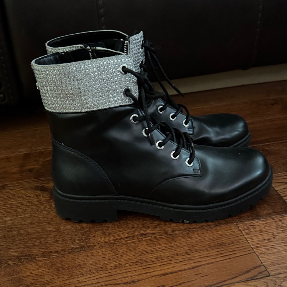 Michael Kors Black and Silver Combat Boots